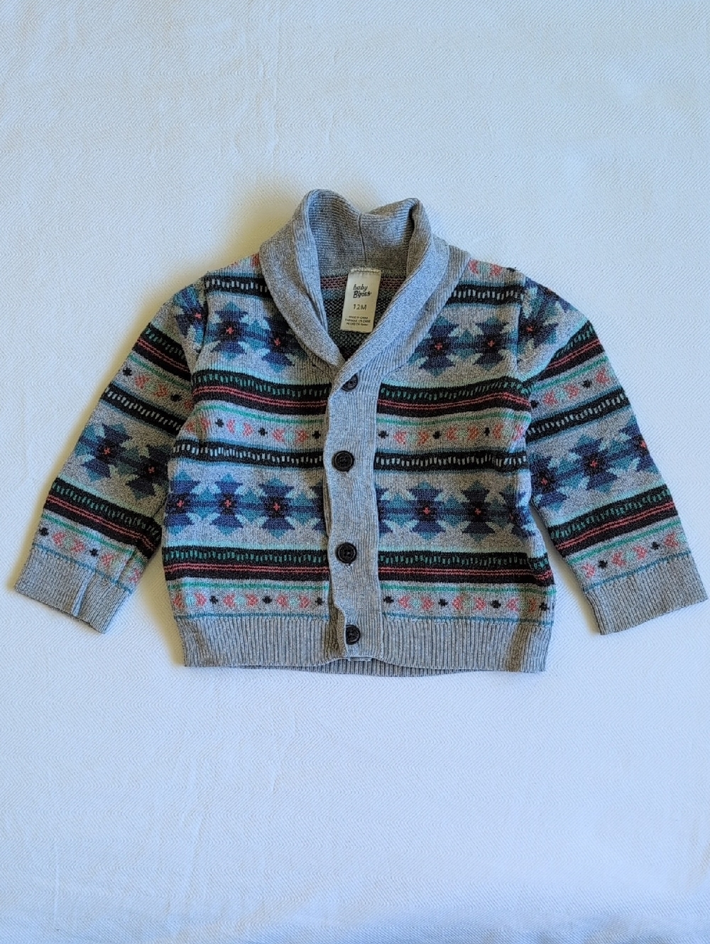 baby b'gosh patterned jacquard cotton knit shawl collar grandpa cardigan 12m